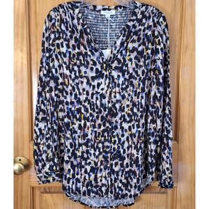 NWT beachlunchlounge Annina Printed Shirt Women's M Abstract Smocked EcoVero